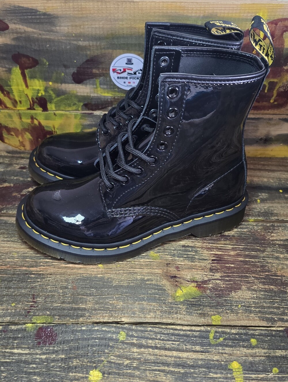 Dr. Martens Women Combat Boot Casual 1460 11821 Patent Leather Black Size 7 New - Picture 3 of 8